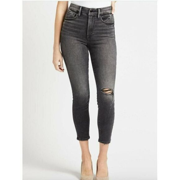 Good American Good Waist Skinny Leg Crop Length in Black - Picture 1 of 10